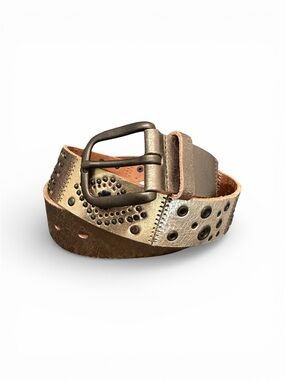 Fossil Wide Leather Belt - Metallic Western patchwork. Like new